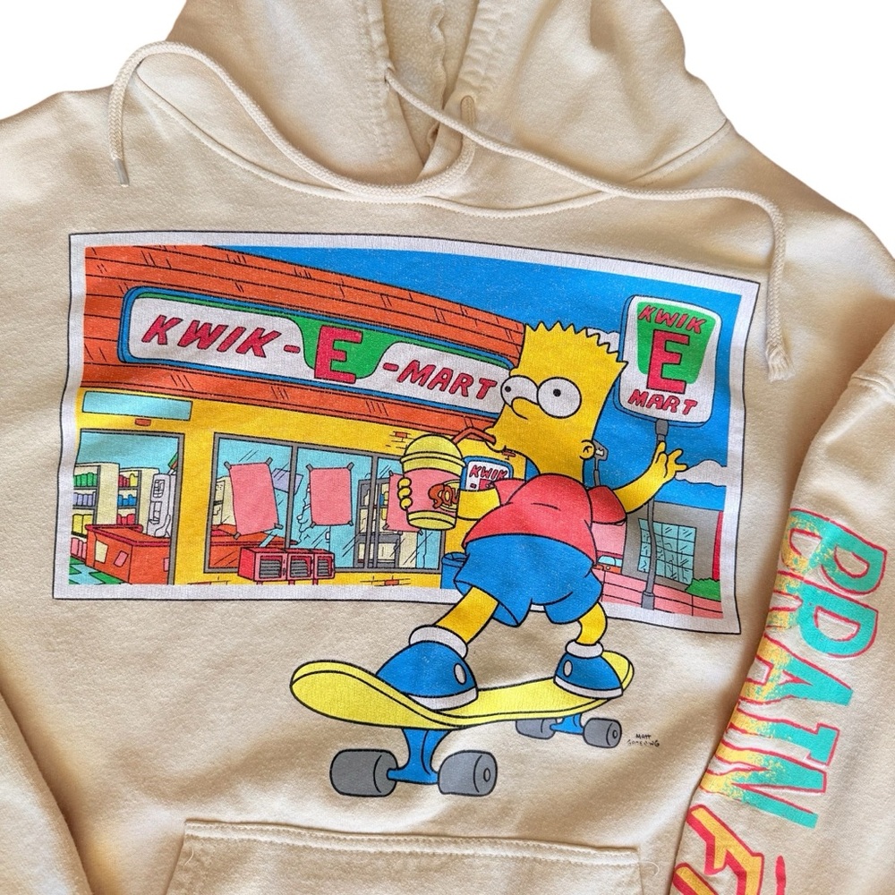 Simpsons Hoodie Bart Skateboarding Tan Color w Hood & Middle Pocket Size Medium
